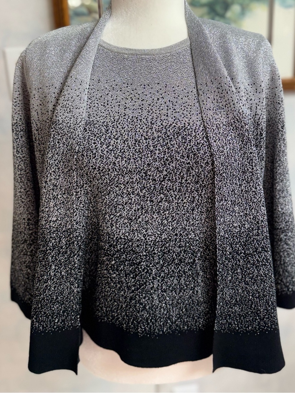 Alfred Dunner Sparkle 2 in 1 pc Sweater w Black & Silver Yarns -Gorgeous Elegant